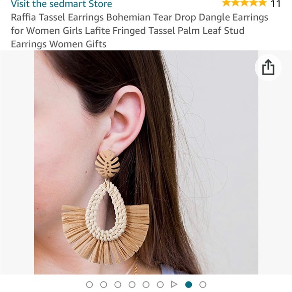 Raffia Tassel Earrings Bohemian Tear Drop Dangle Earrings - Picture 8 of 9